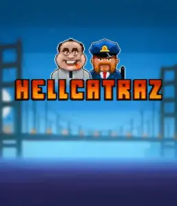 Enter the action-packed world of the Hellcatraz game by Relax Gaming, showcasing a comic-style prisoner and a guard with the infamous Alcatraz prison and San Francisco skyline in the background. This graphic portrays the adventure and mischief of an prison break-themed game, perfect for those who enjoy playful themes, delivering a captivating escape. 