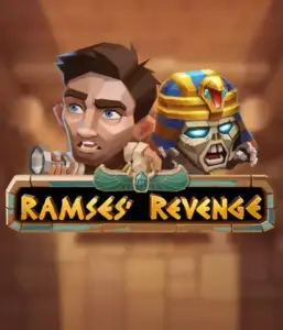 Explore the mysterious world of the Ramses' Revenge game by Relax Gaming, showcasing a frightened explorer and a terrifying mummy amid an Egyptian tomb backdrop. This image depicts the excitement of ancient Egyptian myths, perfect for adventure seekers, delivering a thrilling adventure. 